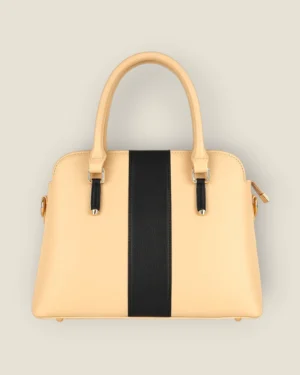 Elegant Beige & Black Leather Handbag – Minimalist Chic